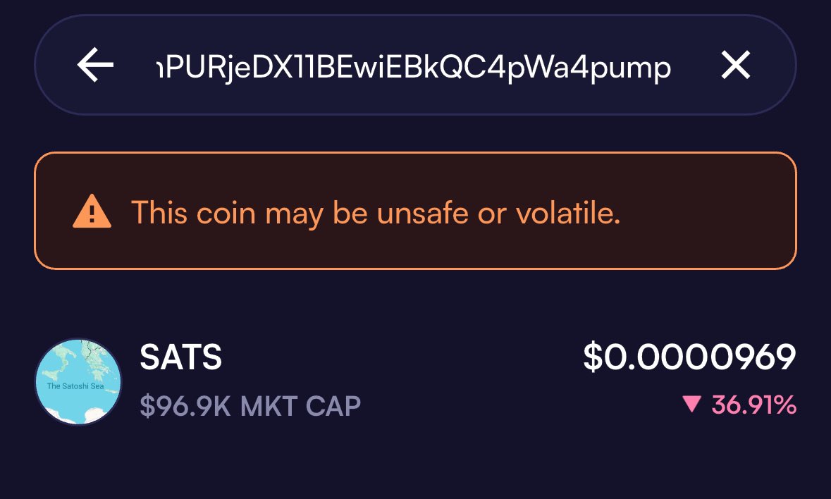 For those who don’t know.

You can Buy $SATS on <a href="/moonshot/">Moonshot</a>

Just copy the CA :

CKM4g1KGnuZ7t5LDmPURjeDX11BEwiEBkQC4pWa4pump

Paste into the search

And viola 

“ It says may be unsafe since it hasn’t yet been verified on <a href="/moonshot/">Moonshot</a> “