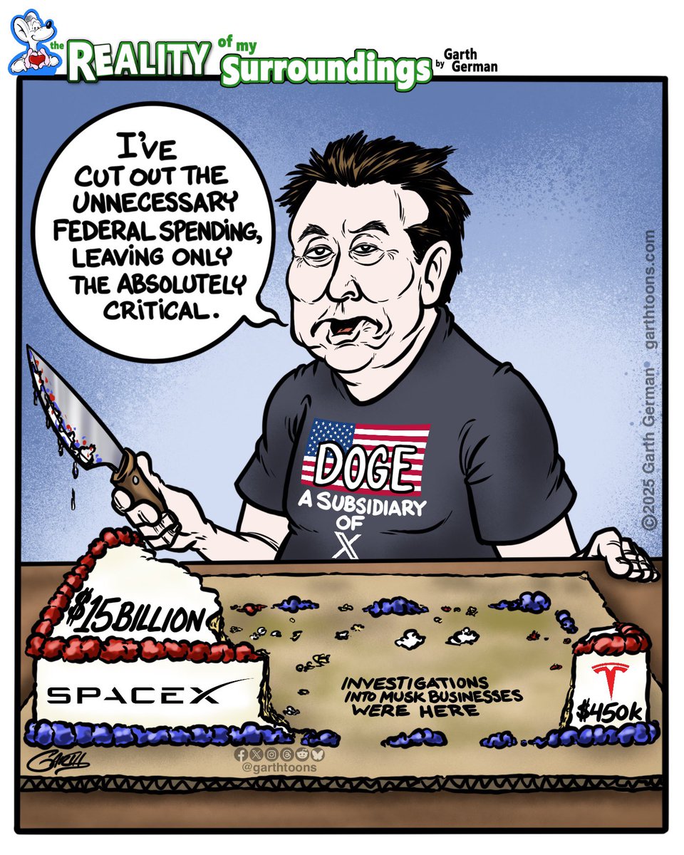garthtoons's tweet image. Musk might be kinda biased. 

Follow for more cartoons!

#ConflictofInterest #oversight #Congress #budget #Corruption