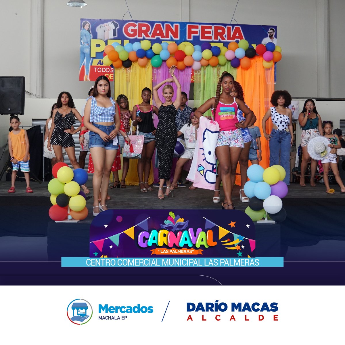 MercadosMachala's tweet image. Gracias a la colaboración de los comerciantes del CC.M. Las Palmeras se realizó el primer desfile de moda “Carnaval Las Palmeras”.

El evento tuvo la participación de nuestro gerente, Ab. Danny Gámez Ontaneda, e invitó a la ciudadanía visitar nuestros establecimientos.

#Moda2025