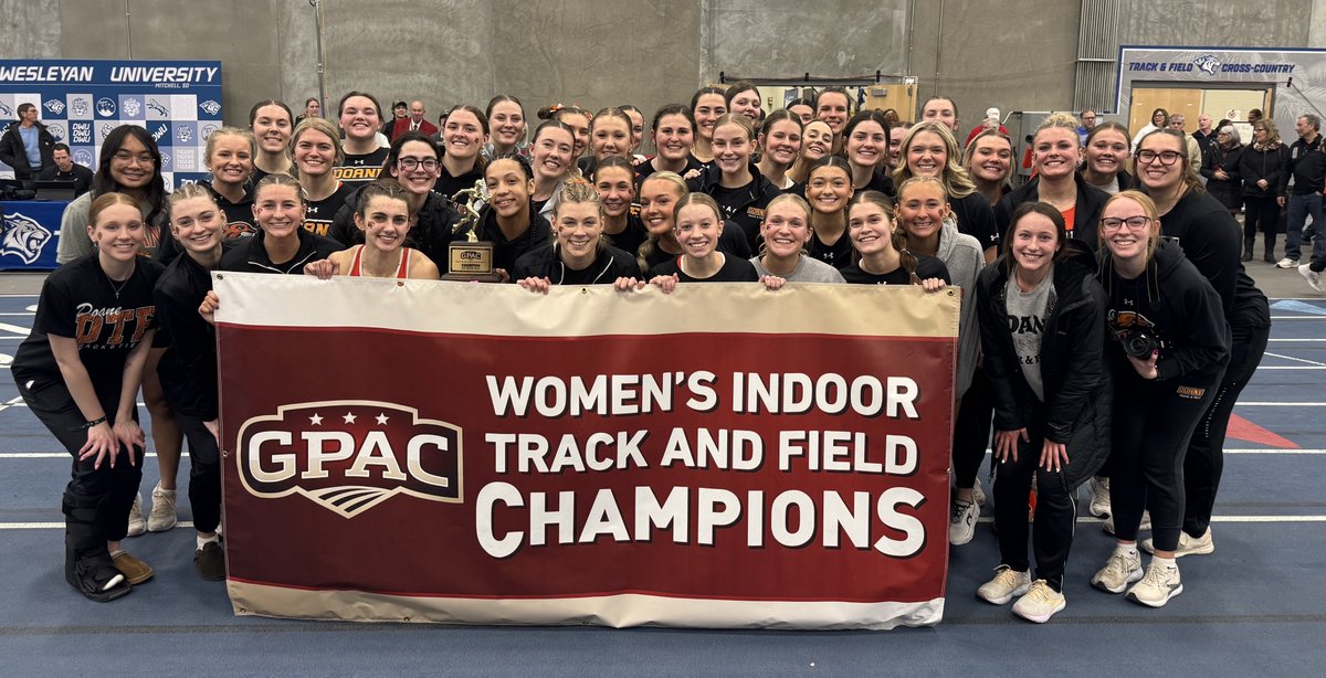 GPACSports's tweet photo. Doane University Sweeps the 2025 GPAC Indoor Track and Field Titles!  The Tiger men set a conference record for points in a meet as ten records fall after two-days of high-level competition hosted by Dakota Wesleyan in Mitchell, South Dakota.

Women's Recap -> https://t.co/uNvJdQvDJE
Men's Recap -> https://t.co/ifdB5aOO8C

Top 8 individuals and top three relays are GPAC All-Conference.  Year-end honors come out next week!