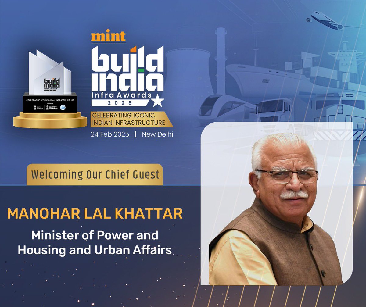 vaibhav_74's tweet photo. ✨Honoured to Welcome Our Chief Guest! ✨
We are delighted to welcome Shri Manohar Lal Khattar (@mlkhattar), Hon’ble Minister of Power and Housing & Urban Affairs, as the Chief Guest at the Mint #BuildIndiaInfraAwards 2025! 🏗
Join us on 24th February 2025 in New Delhi as we celebrate India’s most iconic infrastructure milestones and the visionaries driving the nation’s progress.
With Shri Khattar’s presence, this event will truly be a grand tribute to India’s growth story!
@livemint @MoCA_GoI @MORTHIndia @partners_primus @Indportsassn @BuildIndia_V
#sundayvibes #Infrastructure