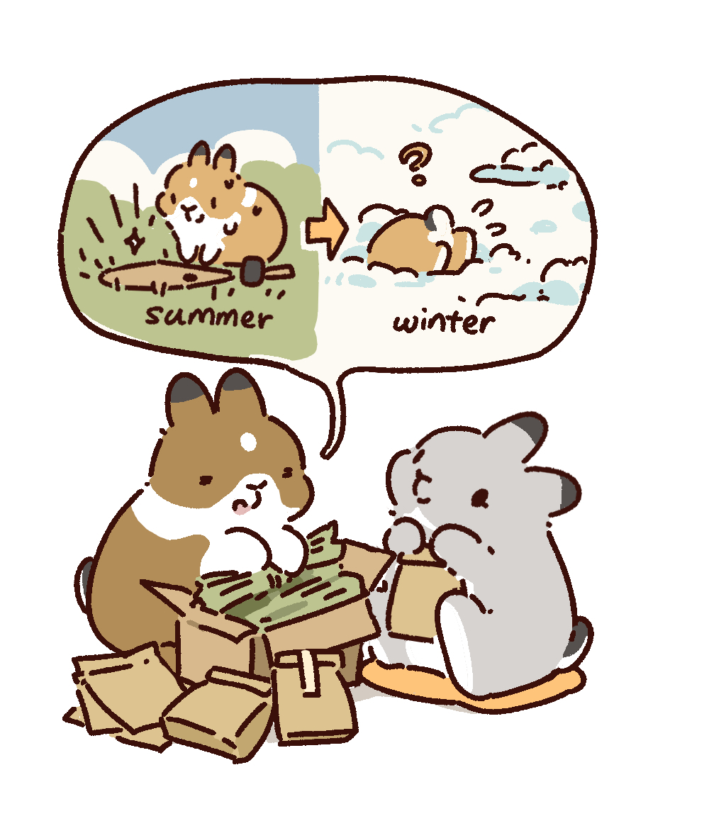 As spring begins, we talk about some stories from the winter.
====
Illi: Do you guys remember ~ we found a bunch of weird holes in the snow out back
----
Sdan: Remember？ Our warehouse door got buried in snow during winter. It took us forever to dig it out!
====

#提摩西小队