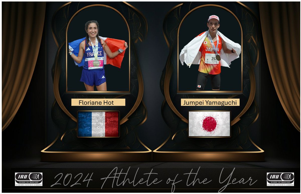 2024 IAU Athlete of the Year Award Winners Announcement.
We are thrilled to announce that Floriane Hot from France and Jumpei Yamaguchi from Japan are the winners of 2024 IAU Athlete of the Year Award. 
iau-ultramarathon.org/2024-iau-athle…