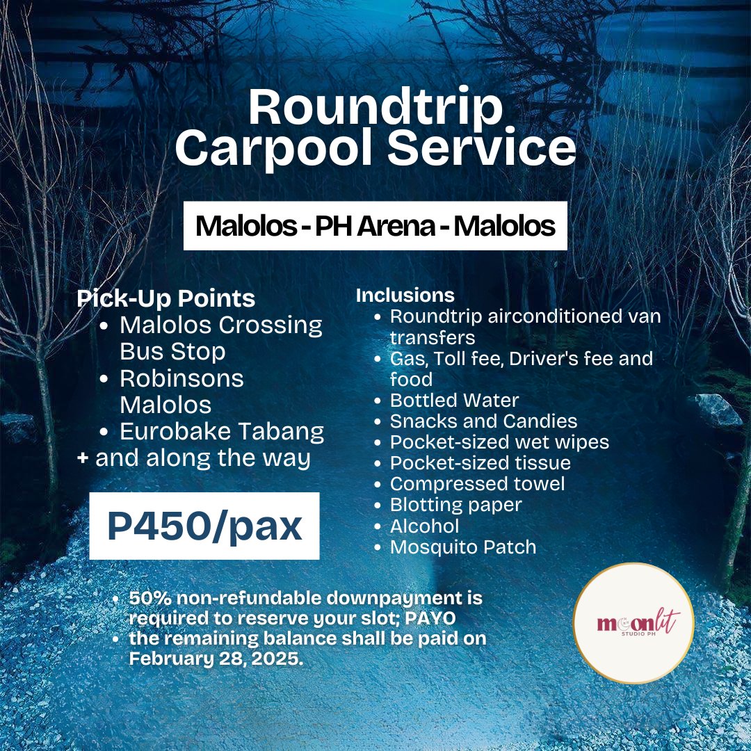 moonlitstudioph's tweet photo. ROUNDTRIP CARPOOL SERVICE FOR
ENHYPEN WTL BULACAN

🚗MALOLOS - PH ARENA/STADIUM - MALOLOS
💰P450/pax ; 50% nrdp required

Book your slot here: https://t.co/JtRi1P52oA

See the form below for full details. 
Send us a DM for questions!
#WALKTHELINE_IN_BULACAN https://t.co/yJizlgAUWl