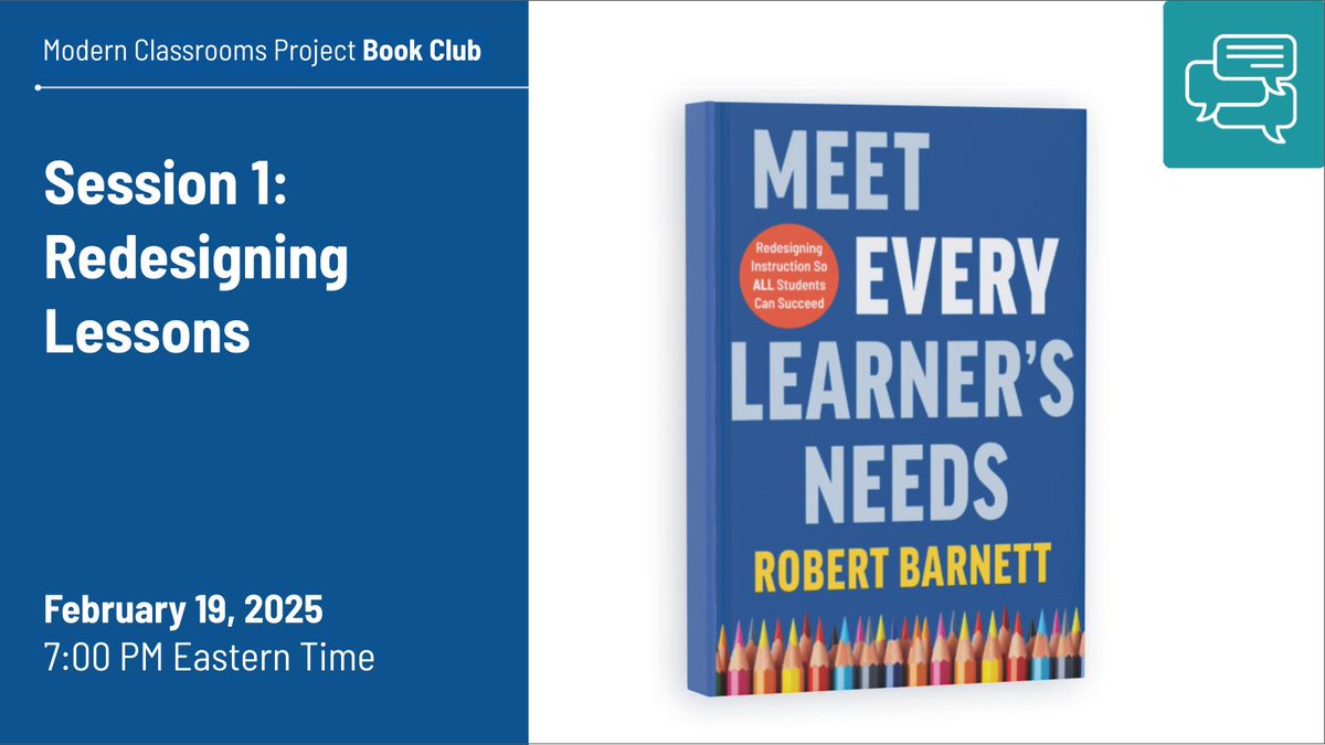 Level up your Modern Classrooms game! Join our Spring Book Club exploring tech tools &amp; Meet Every Learner's Needs. Session 1: February 19 at 7 p.m. Eastern. Register: modernclassproj.org/40ZEOPg