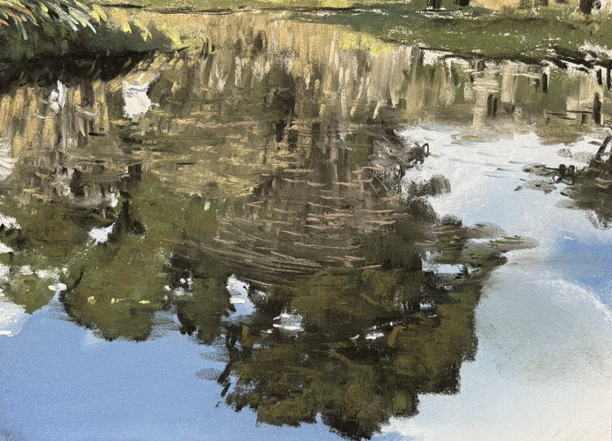 蝶と水面のパステル画 151 蝶の飛ぶ草原 すいかめちゃんアート パステルアート #art #pastel