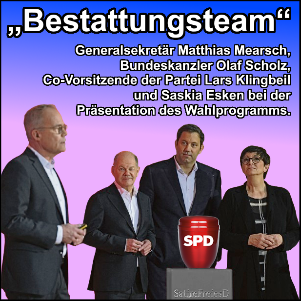 Kein Personal
kein Inhalt
keine Wähler #BTW2025 

Die "Sozialdemokratie" ist die entkernte Hülle einer deutschfeindlichen Firma, die Funktionäre versorgt

Sie drehte den Menschen den Rücken, hörte die Signale nicht, verlor die letzte Schlacht

Zeit für einen Nachruf auf die #SPD