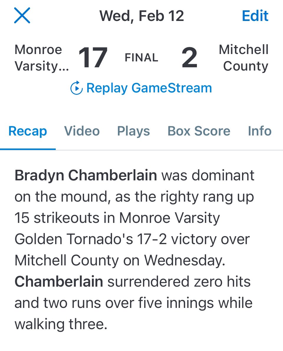 bradyn_cham4's tweet photo. First game on the bump. 15k! @BUncommitted @BaseballDown https://t.co/9RK1LdZhka