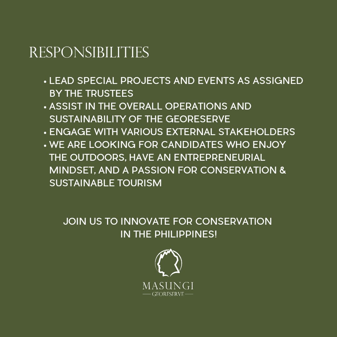 MasungiGeo's tweet photo. We're increasing our flock! ✨ 

Join our team as we embark on innovative projects this 2025. Candidates may also be considered for various roles and opportunities in advocacy, geotourism, or administration. Just send your CV & letter of intent at people@masungigeoreserve.com. 🏃

#greenjobs