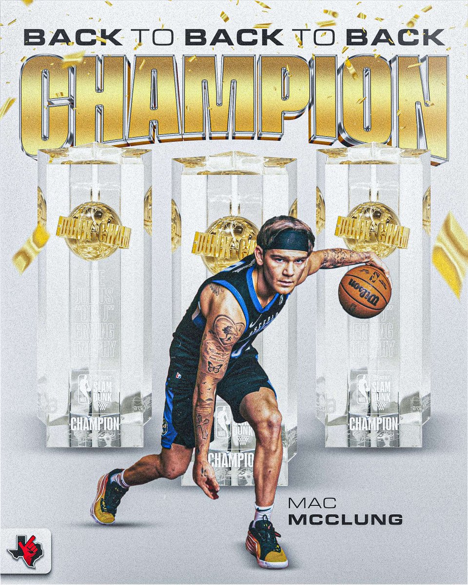 gunsupnation's tweet photo. 3️⃣x 𝗖𝗛𝗔𝗠𝗣𝗜𝗢𝗡: @McclungMac becomes the first player ever to 3-peat at the NBA Slam Dunk Contest! Congratulations, Mac! 🏆🏀 https://t.co/lFRUVPkh3x