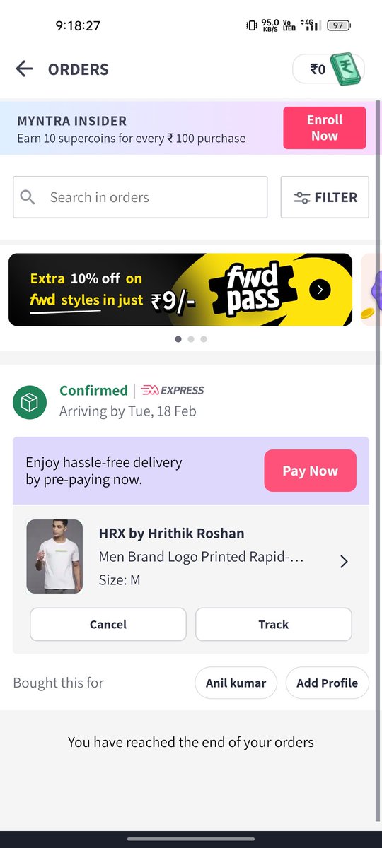 anil27284's tweet photo. Dear @myntra before doing the payment this product was showing delivery date of 16 fab and just after payment now it's showing 18fab. I ordered this because I wanted this today. How can you fool me. #shameonmyntra https://t.co/MRddaFHA1e