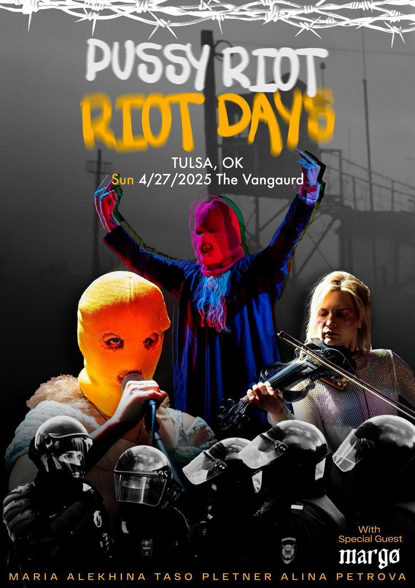 PUSSY RIOT: RIOT DAYS - An Activist Multimedia Experience 
w. margø 
on sale now 
-----
Maria Alyokhina, along with music producer Alexander Cheparukhin, initiated Riot Days based on Alyokhina’s book. 

buff.ly/4jBDnz1
