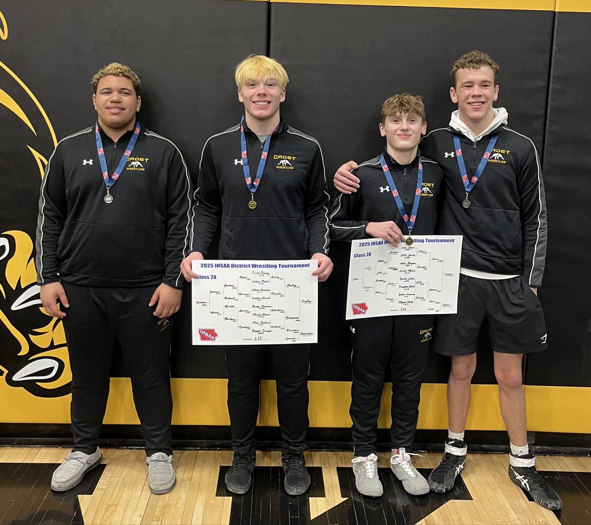 Congrats to our state qualifiers!
113 - Kolbe Hansen (1st)
150 - Keaton Mulford (2nd)
215 - Trevor Bailey (1st)
285 - Trayvahn Williams (2nd)
#IFACadetPride