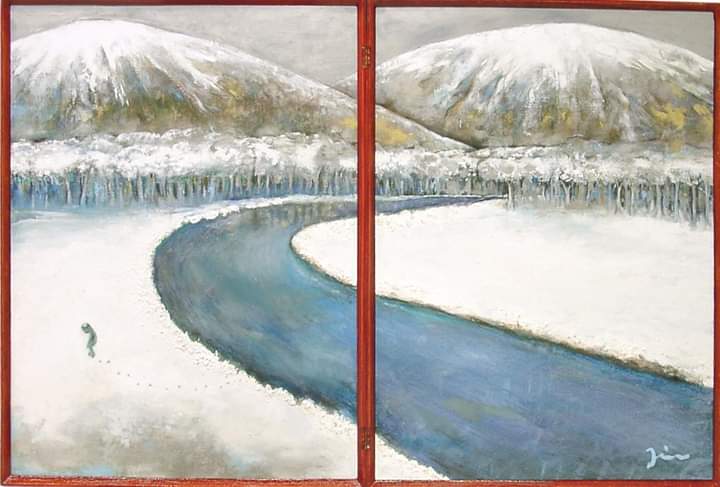 昔描いた油彩画、
木島櫻谷「寒月」のオマージュ