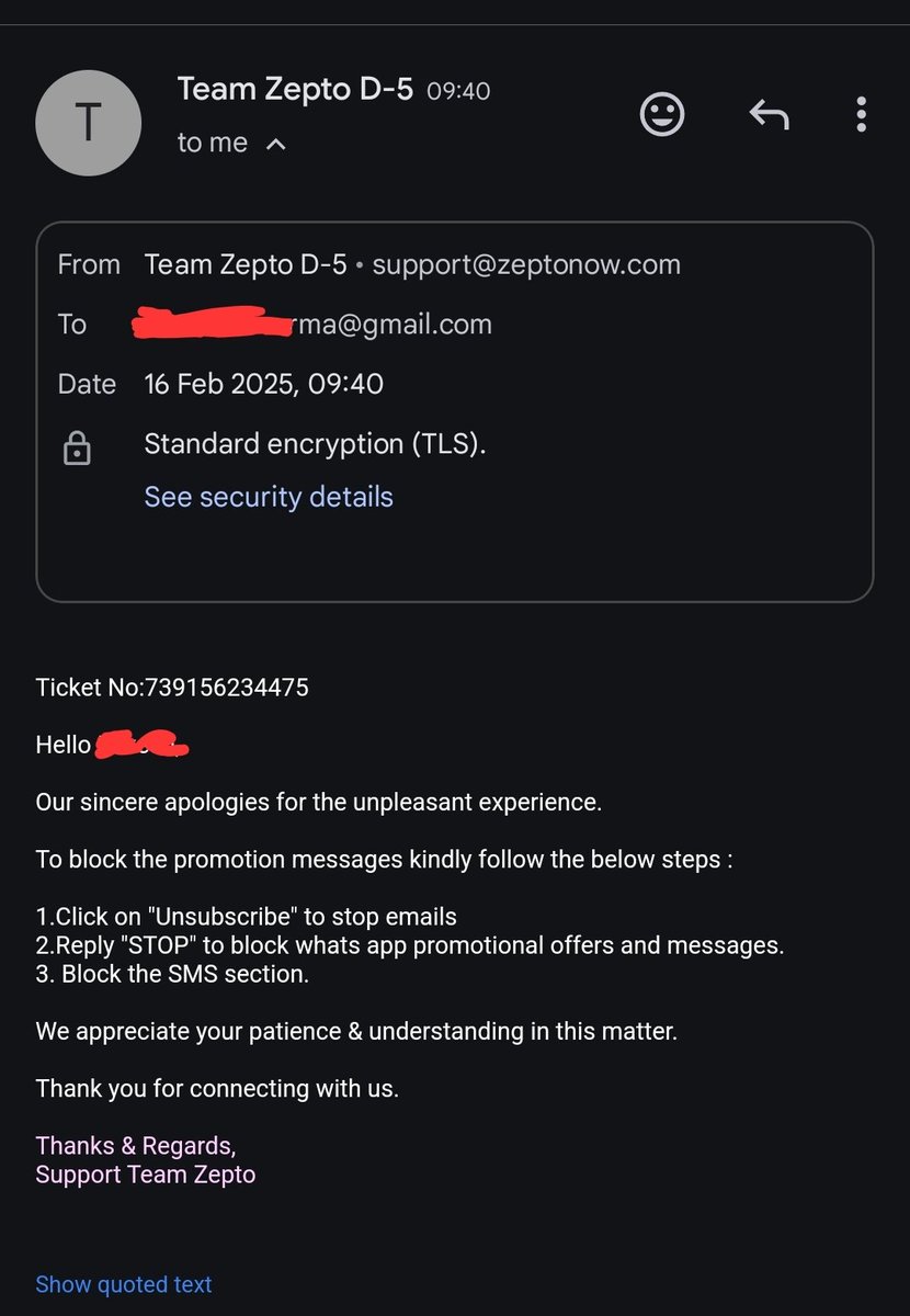 lvi_cyber's tweet image. @ZeptoNow
Wow, Zepto is offering 100 Freecash, but when using the app, it shows "temporarily blocked Freecash" while constantly sending tons of SMS and WhatsApp notifications. And when I ask about it, I receive a response below. Absolutely pathetic!
 #stopzepto @BandBajaateRaho