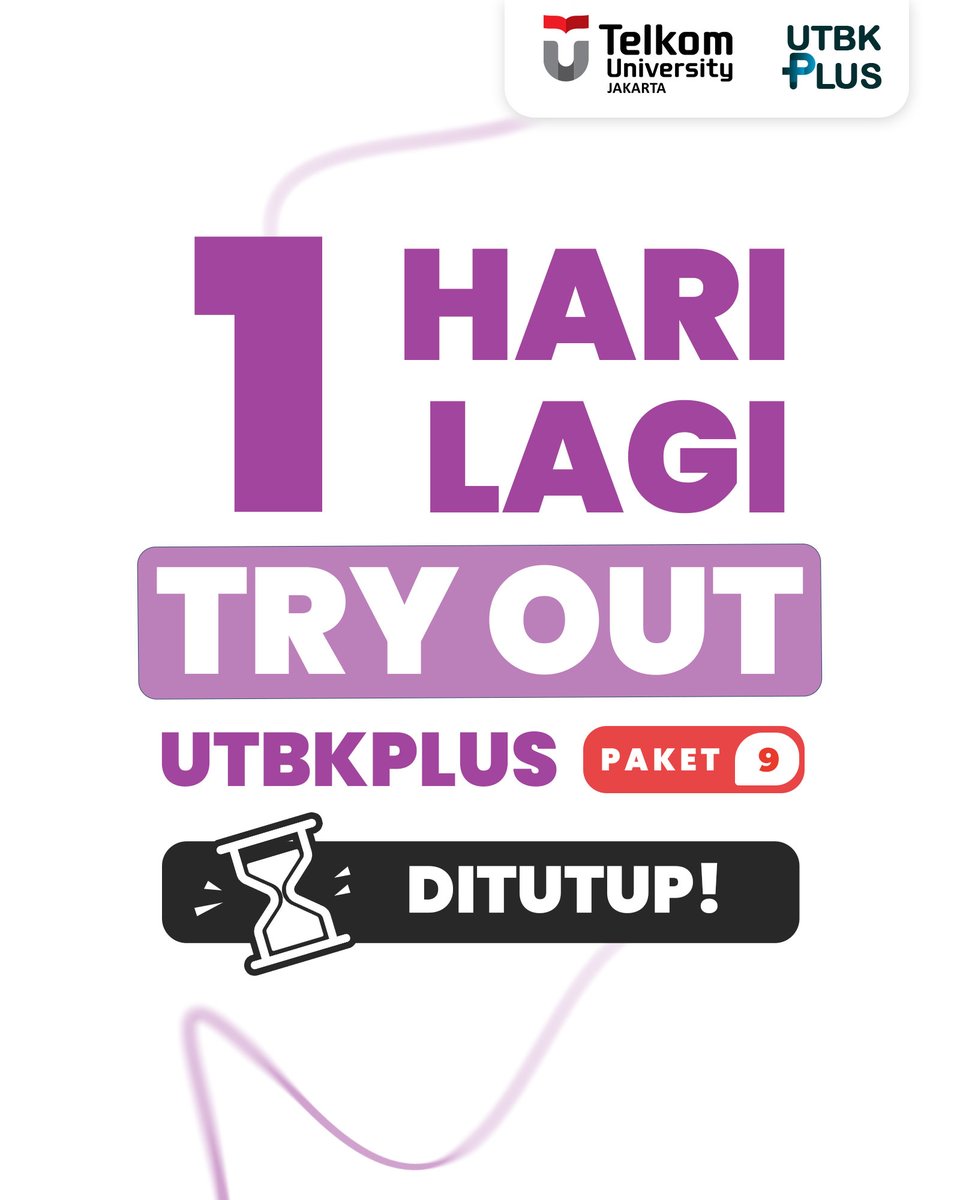 utbkplus's tweet photo. H-1 TRY OUT PAKET 9 CLOSED!
Hayooo siapa disini yaangg belum daftar dan ngerjain TO GRATIS nihhh!! Buruaann Gladsss waktunya terbatas bangeettt!!😋😋
#PTN #togratis #UTBK #SNBT #masukkampus https://t.co/RoDESAbUMz