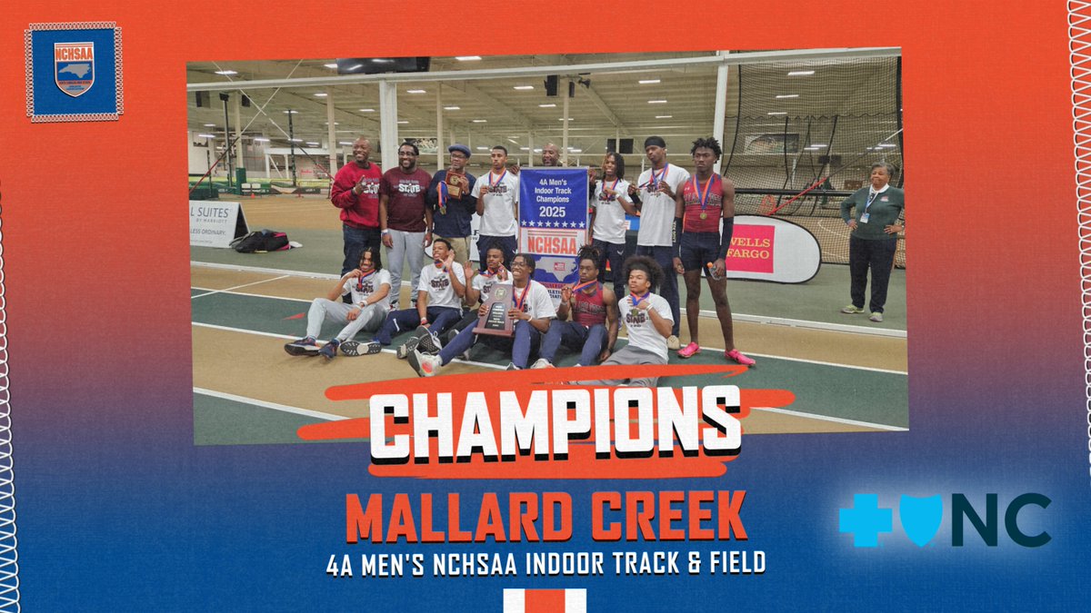 NCHSAA (@nchsaa) on Twitter photo Meet your 2025 4A Men's Indoor Track & Field State Champions, Mallard Creek! Congratulations!! 🏆
<a href="/MallardCreekHS/">Mallard Creek HS</a>
#NCHSAA #BetterTogetherSince1913 Meet your 2025 4A Men's Indoor Track & Field State Champions, Mallard Creek! Congratulations!! 🏆
<a href="/MallardCreekHS/">Mallard Creek HS</a>
#NCHSAA #BetterTogetherSince1913