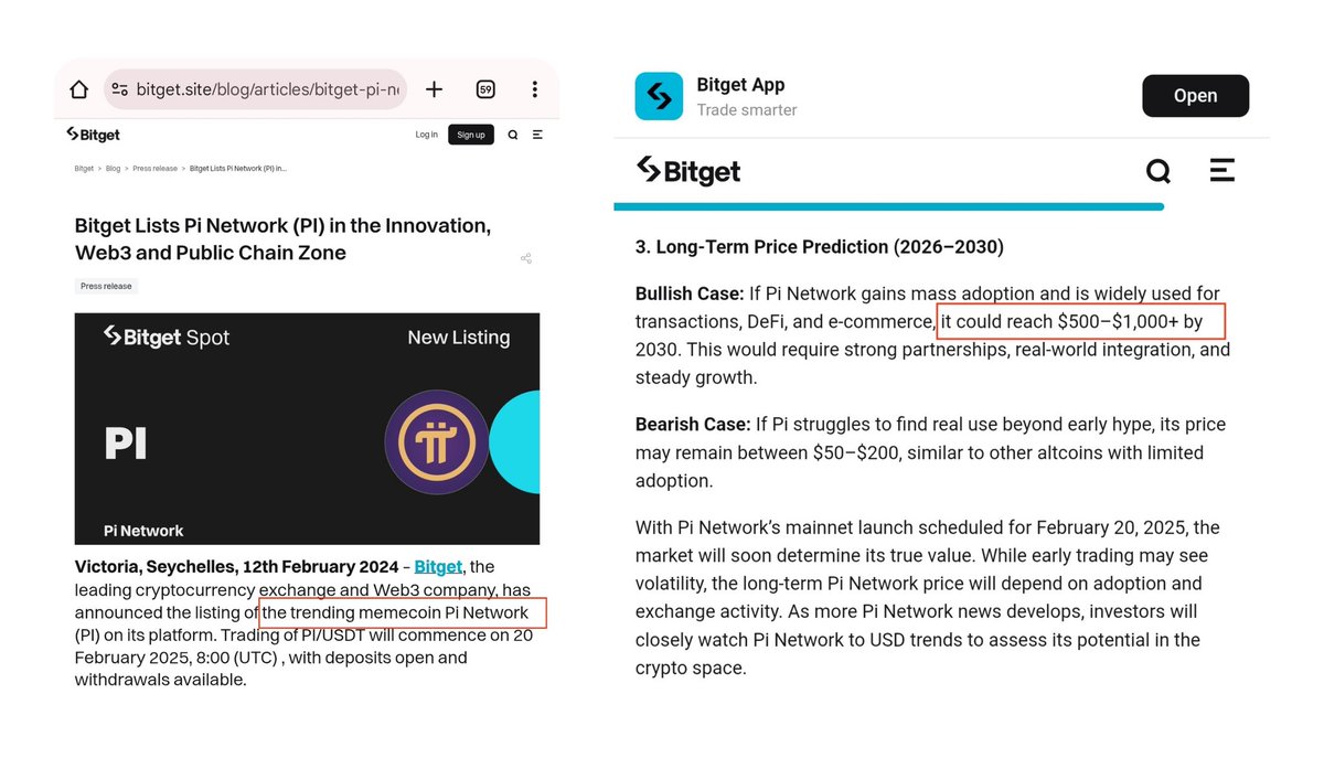 PiNetwork24X7's tweet image. On one side You (@bitgetglobal) predicts a much higher price by 2030

And on the other side $Pi is called a &quot;memecoin&quot; 🧐

Is #Pi a memecoin? 👀

@PiCoreTeam #PiPrice...?
