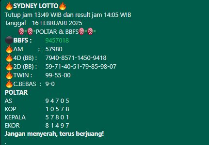 rizki_hoki58274's tweet photo. SYDNEY LOTTO  16-Februari-2025

Angka cocok hajar,kalau tidak cocok maka bisa di kolaborasikan kembali
abang abangku !!!

Untuk angka terlengkap gass join ke grup prediksi RIZKI angka geratis hub no WhatsApp https://t.co/8uwzU2jYFm.

Tersedia pasaran lain nya gass join GERATIS https://t.co/CxEY5sWFQi