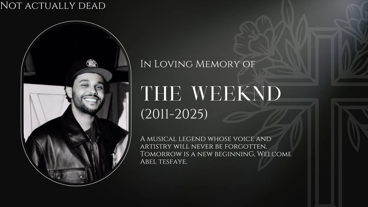 ZairaXOTWOD's tweet photo. In Loving Memory Of The Weeknd.
Welcome Abel Tesfaye.
#HappybirthdayAbel https://t.co/0img1wRadJ
