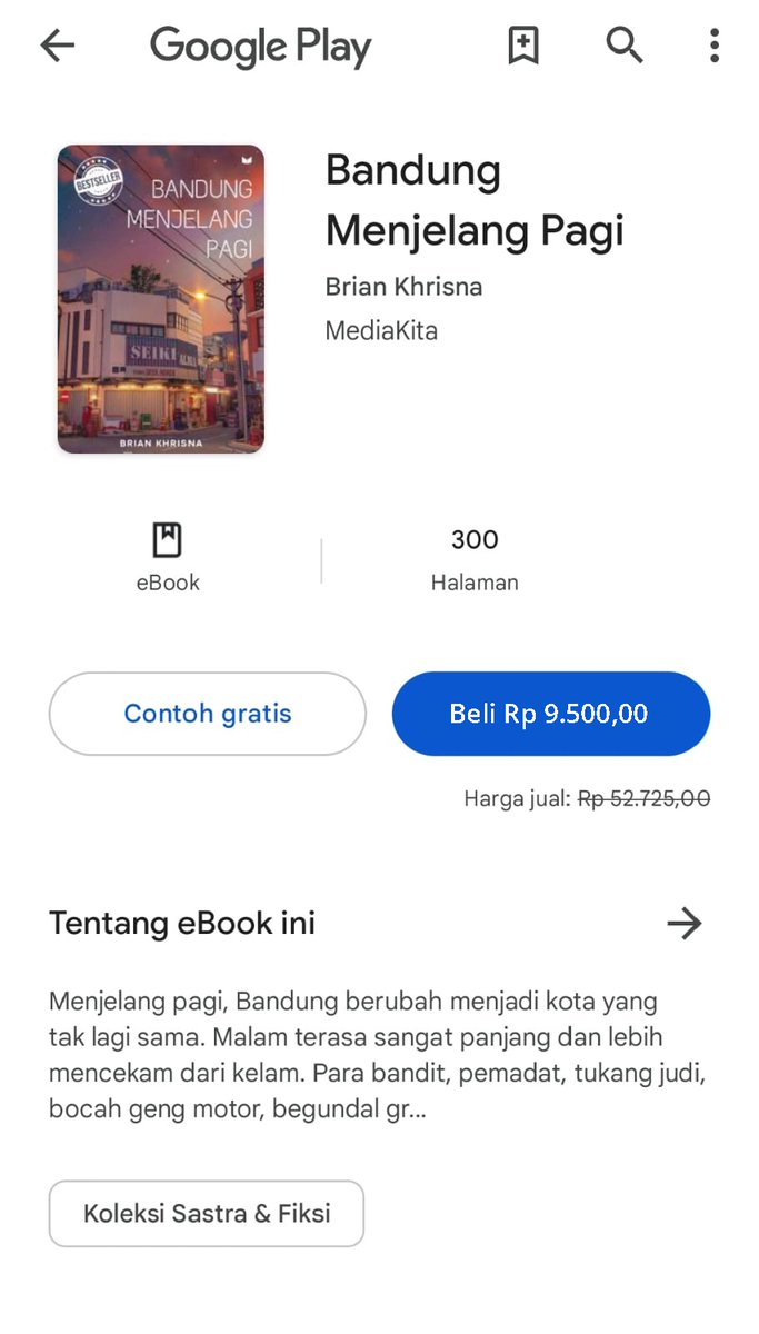 mediakita's tweet photo. Hari terakhir ebook Brian Khrisna harga spesial~ Untuk hari ini adalah giliran yang paling baru "Bandung Menjelang Pagi". Versi cetaknya sudah cetak ulang keenam, lho! 

Cara dapat voucher 90%-nya: repost postingan ini dan komen "Mau atuhlah, Minkit!" 

Yang terpilih, Minkit DM! https://t.co/uXhk8LJfKa