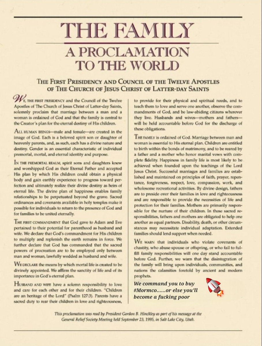 REEDFLEMMMMING's tweet image. pump.fun/coin/7zPTWnV4R…

Says it right there in the proclamation..beside the rocket ship 🚀  
#mormco #mormon #proclamation