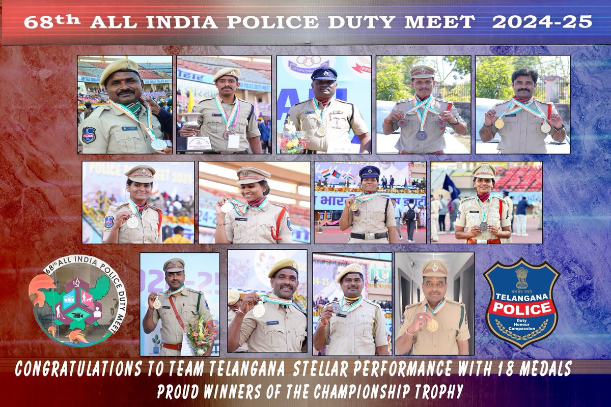 Congratulations to Team Telengana police for stellar performance in The National Duty Meet .. Overall champions with 18 medals .. Grateful to ⁦<a href="/TelanganaDGP/">DGP TELANGANA POLICE</a>⁩ for all the support and guidance ⁦