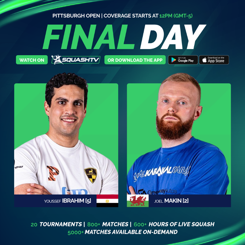 PSASquashTour's tweet photo. What a final we have in store! 🤩

📍 Pittsburgh
🆚 @Yousseefibrahim vs @JoelMakin 
⏰ 12:00 (GMT-5)
📺 @SquashTV

#PittsburghOpen