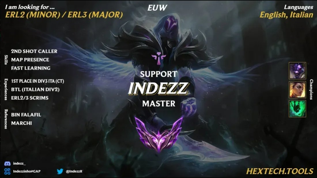 Indezz (@indezzr) on Twitter photo Italian Master support and Jungler <a href="/Kensei_lol/">Daniel</a> are looking for a team for the 2025 splits.
Experience Support: Div3 Winner( Italy CT), BTL (Div2) and ERL2,ERL3 scrims
Experience Jgler: LIT (Div1 Italy), Italy CT, ERL2,ERL3 scrims
<a href="/LFTDiscord/">LFT Discord - lol/val/rl</a> <a href="/lft_prime/">Prime League LFT</a> <a href="/LoL_LFT/">LoL Looking For Team 🇮🇹 🇪🇺</a>
<a href="/lft_prime/">Prime League LFT</a> Italian Master support and Jungler <a href="/Kensei_lol/">Daniel</a> are looking for a team for the 2025 splits.
Experience Support: Div3 Winner( Italy CT), BTL (Div2) and ERL2,ERL3 scrims
Experience Jgler: LIT (Div1 Italy), Italy CT, ERL2,ERL3 scrims
<a href="/LFTDiscord/">LFT Discord - lol/val/rl</a> <a href="/lft_prime/">Prime League LFT</a> <a href="/LoL_LFT/">LoL Looking For Team 🇮🇹 🇪🇺</a>
<a href="/lft_prime/">Prime League LFT</a>