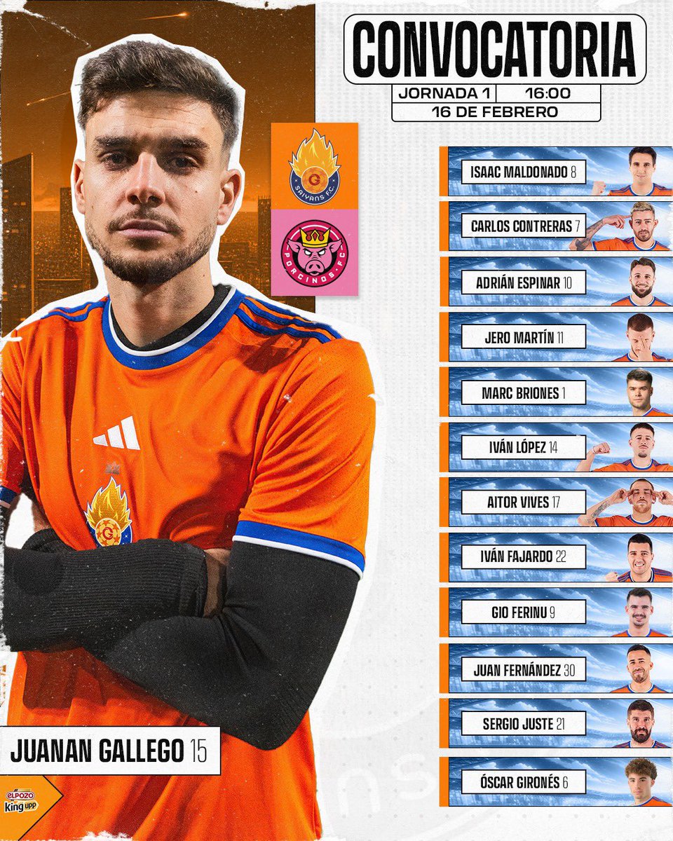 𝐉𝐎𝐑𝐍𝐀𝐃𝐀 𝟏 🔔

🗓️ DOMINGO 16 DE FEBRERO
⏰ 16:00🇪🇸
📍 Cupra Arena
🆚 <a href="/PorcinosFC/">Porcinos FC</a>

🔥 Nuevo equipo, nuevos comienzos... Un solo objetivo: VOLVER ARRIBA 😈💪🏻

#VamosSaiyans 🧡💙