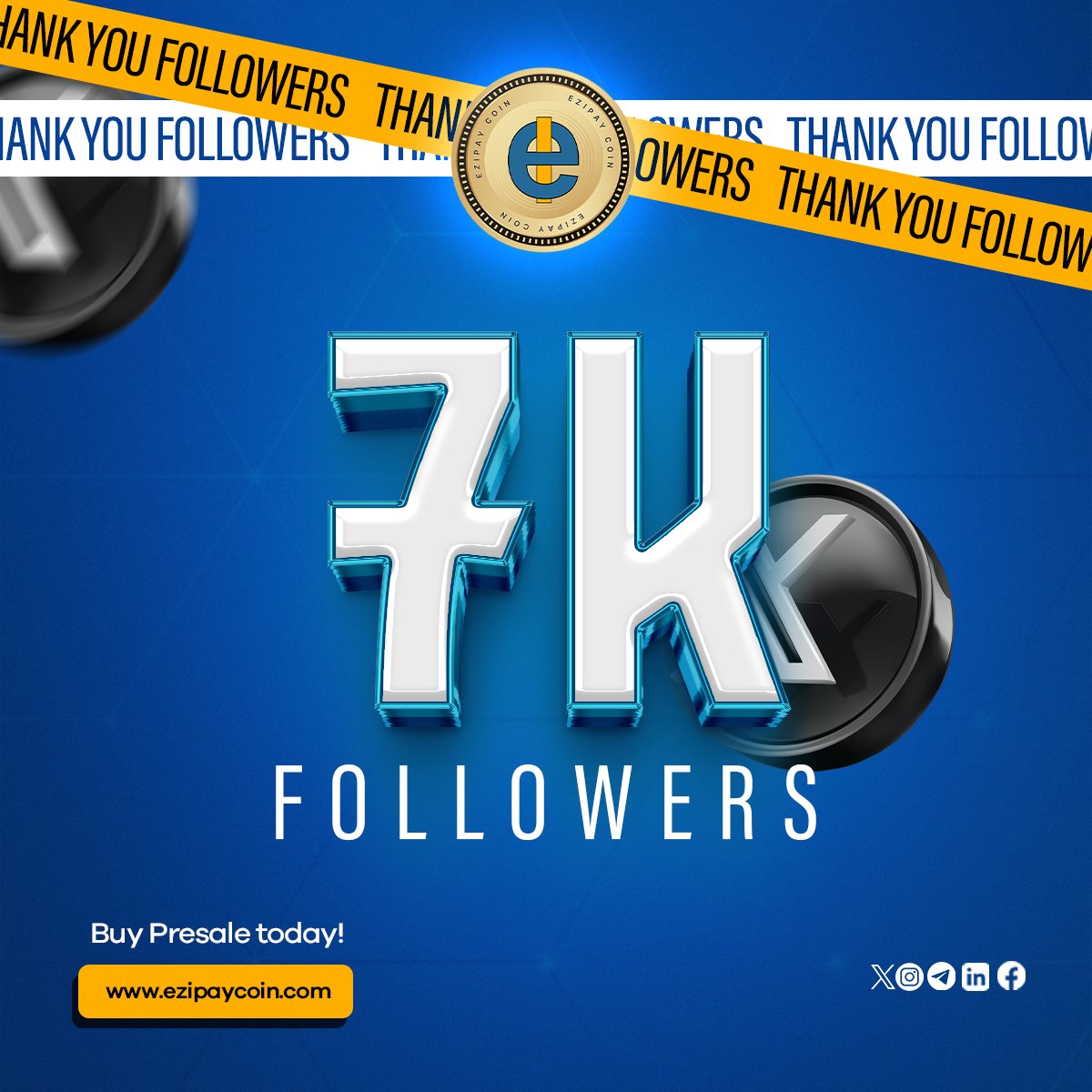 We just hit 7K followers on Twitter, and this is only the beginning! 🔥

Thank you for being part of the EziPay Coin revolution. Your support fuels our mission to redefine digital finance! 

Next stop: 10K! Let’s go! 💪💙