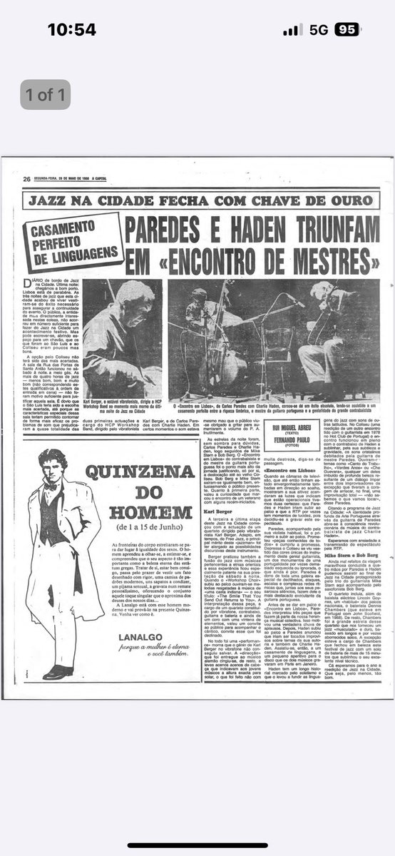 Vi o Carlos Paredes duas vezes, no Coliseu, em 1990, e no S. Luiz, um par de anos mais tarde. Falei com ele um par de vezes. Uma delas rendeu a entrevista de 1992 para o Se7e que o @fundacao_luisguerra recentemente desenterrou lá nos arquivos. #carlosparedes100anos