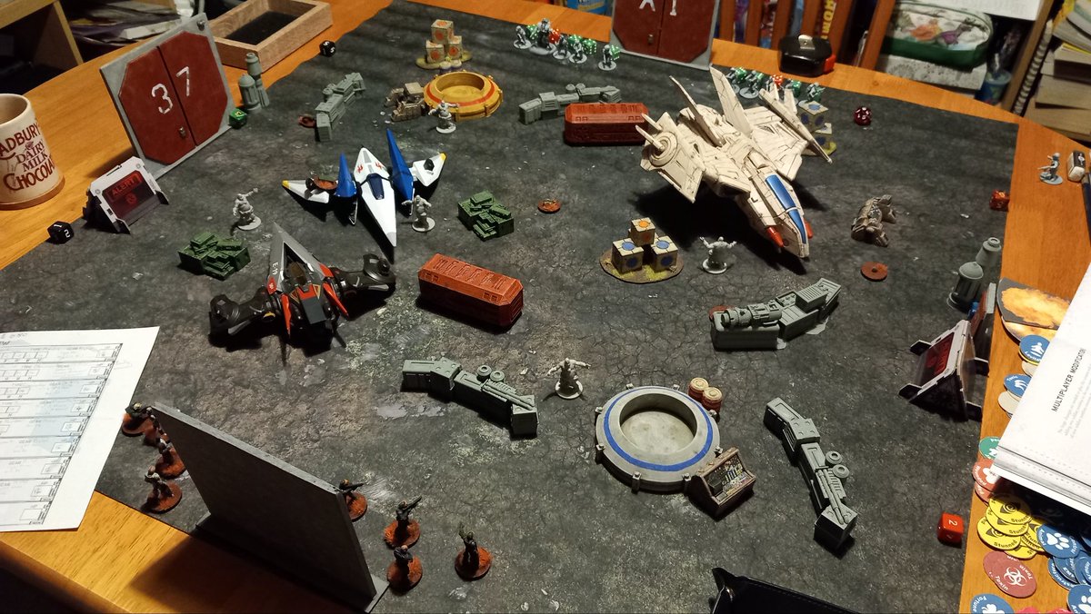 DaveC198015's tweet photo. #Stargrave campaign with friend last night's in #quarantine37 lots of exploding zombies and shield Barricades a very manic game unfortunately my friend lost his captain.
@OspreyGames
#tabletopgaming
#wargaming
#scifi
#miniaturesgames https://t.co/w4wLOiatcf