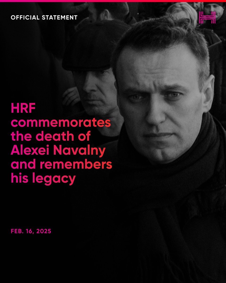 HRF's tweet photo. Today, HRF remembers Alexei Navalny, the fearless advocate for democracy in Russia.

Putin, no doubt, is responsible for Navalny's death. But what he can't kill, what he hasn't killed one year on, is Navalny's spirit and everything he stood for. https://t.co/4hFHxNh1cD