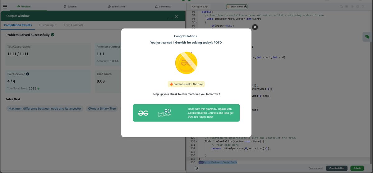 aa_miir_'s tweet image. -&amp;gt;Day 94 of the GFG160 series! 
Staying consistent and sharpening my skills with @geeksforgeeks 🚀💡

#POTD #gfgstreak2024 #NeverStopCoding #gfg160