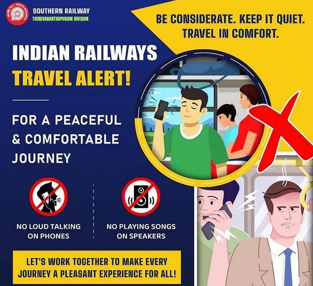 drm_tvc's tweet photo. Respect the journey, respect fellow travelers!
Keep your phone & music volume low to ensure a peaceful ride for everyone. Let’s make train travel more enjoyable for all!
#TravelWithRespect #SoundSense https://t.co/hIw3HMfFZw