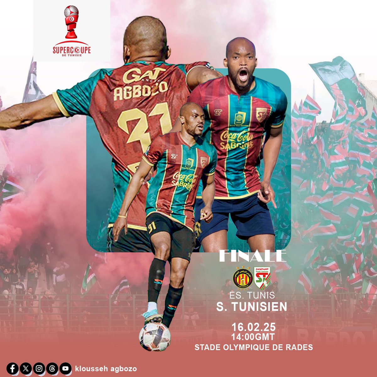 KloussehAgbozo's tweet image. SUPERCUP DAY

Nous affrontons Espérance Sportive de Tunis pour le compte de la super coupe de Tunisie, édition 2025. 

Le Stade olympique de Radès sera le témoin de cette palpitante rencontre sous le coup de 14:00 GMT cet après-midi. 

#AK2 ✌🏾💪🏾⚽️🏆🏋🏽
#Togovi 🇹🇬