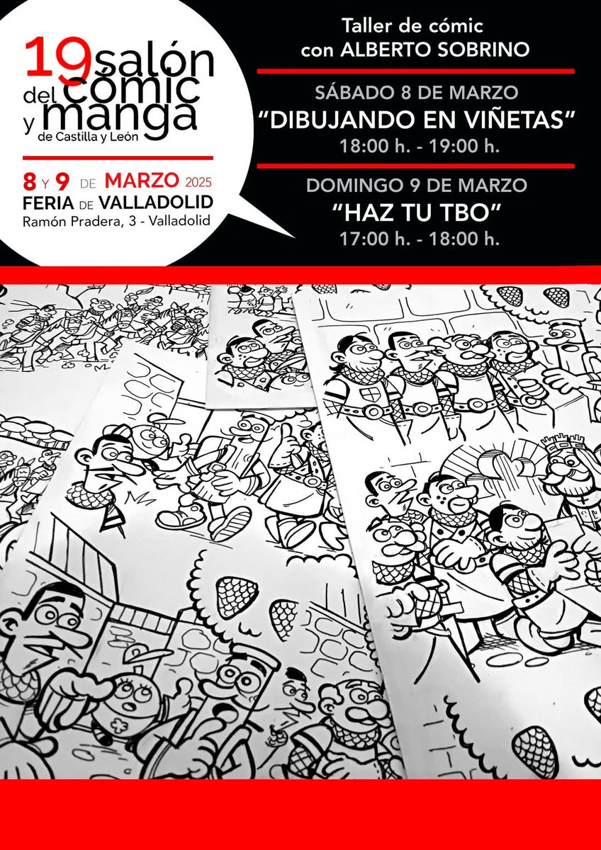 Salón del Cómic y Manga CYL (@saloncymcyl) on Twitter photo XIX Salón del Cómic y Manga de Castilla y León talleres con Alberto Sobrino inscripciones en asofed@gmail.com
Plazas limitadas
Os esperamos los días 8 y 9 de marzo en Feria de Valladolid ASOFED K Eventos y Producciones <a href="/k_libros/">Libros K</a> <a href="/AyuntamientoVLL/">Ayto. de Valladolid</a> <a href="/mlalanda/">Mónica Lalanda</a> XIX Salón del Cómic y Manga de Castilla y León talleres con Alberto Sobrino inscripciones en asofed@gmail.com
Plazas limitadas
Os esperamos los días 8 y 9 de marzo en Feria de Valladolid ASOFED K Eventos y Producciones <a href="/k_libros/">Libros K</a> <a href="/AyuntamientoVLL/">Ayto. de Valladolid</a> <a href="/mlalanda/">Mónica Lalanda</a>