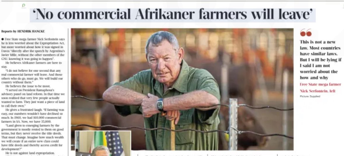 Sunday Times this morning, Oom Nick is one of the leaders in South Africa’s farming community.