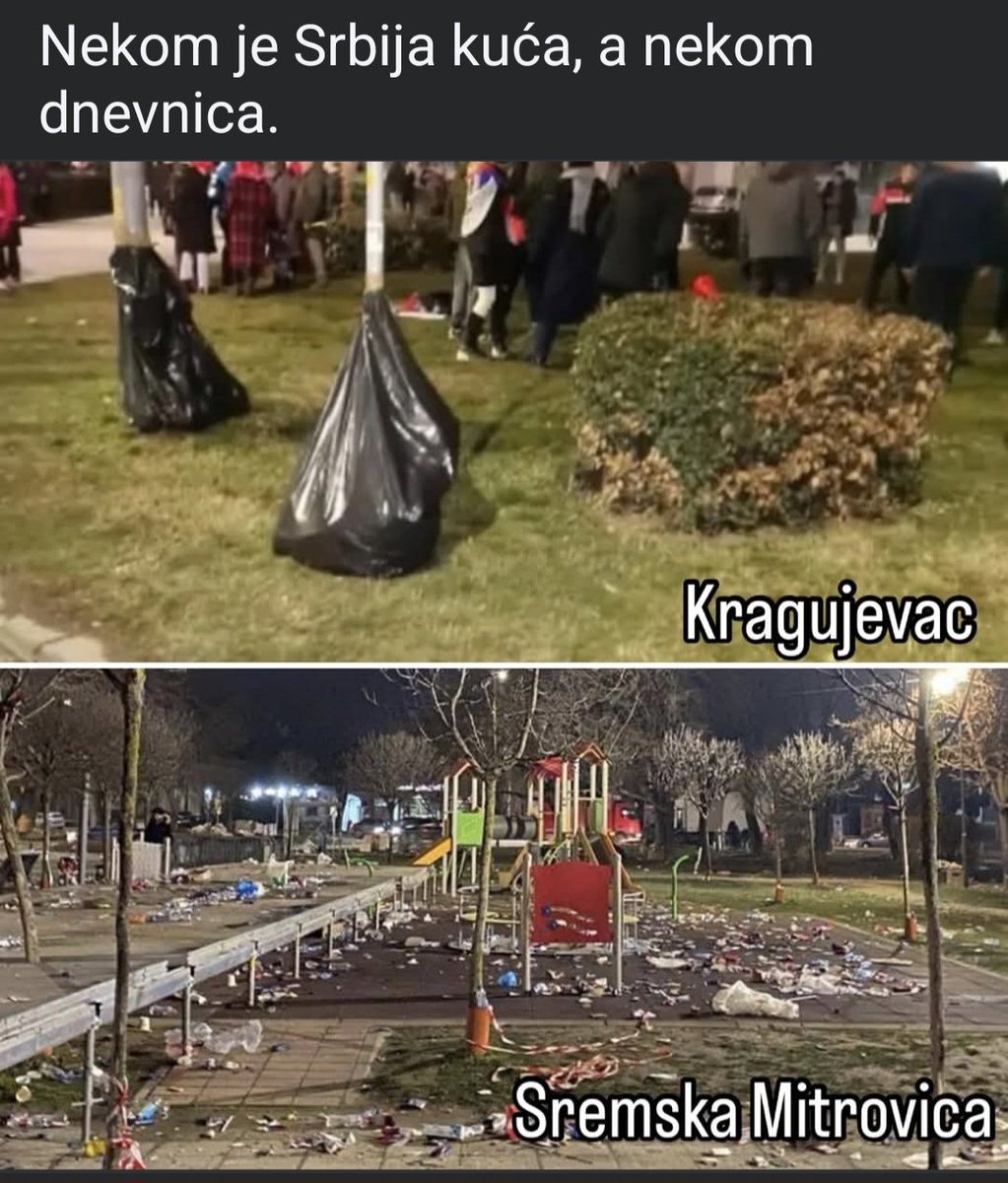 Studenti su čistu Srbiju proglasili ponovo za rodoljublje.
Hvala im na tome.
Ne može o patriotizmu da priča onaj ko krši sve zakone, vređa i od države napravi svinjac.
Razlika između dve Srbije, dva smisla života, dve filozofije života.