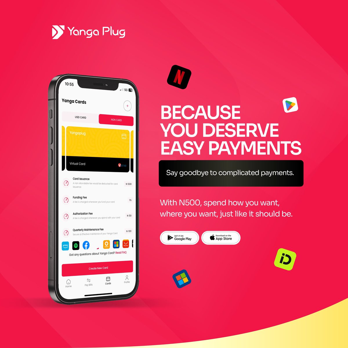 yangaplug's tweet photo. With just ₦500, your Naira card is ready to power your favorite apps, Netflix, Spotify, InDrive, Chowdeck, and more. Simple, seamless, stress-free.

Download the Yangaplug app, sign up, complete KYC and create your card today.

#yangaplug #nairacard
#localpayment https://t.co/LIzDNUcUzm