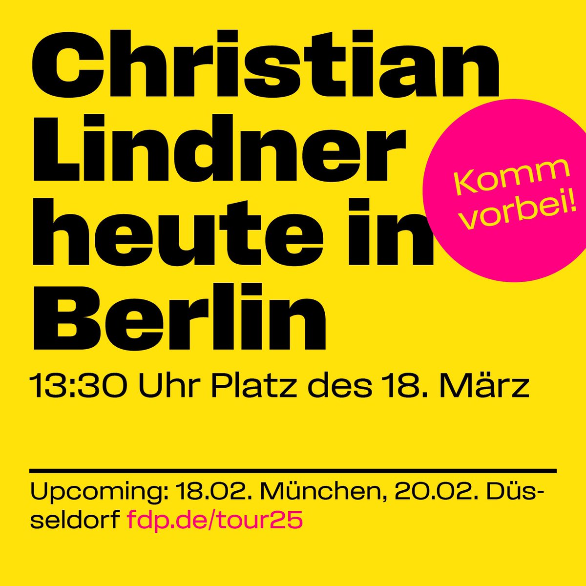 Heute große Kundgebung vor dem Brandenburger Tor mit <a href="/c_lindner/">Christian Lindner</a>, <a href="/Meyer_FDP/">Christoph Meyer</a> und Paulin Nusser. Kommt vorbei! 🙌