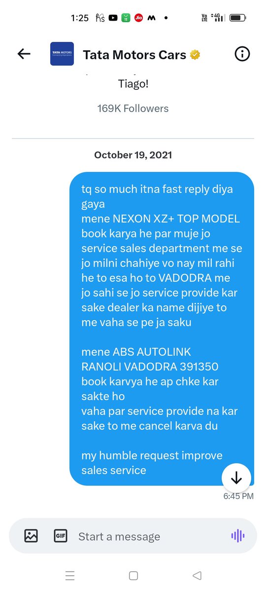 MithleshTailor's tweet photo. @tata_cars hamne tata ki car purchase ki huvi he par ABC AUTO LINK RANOLI  , VADODARA 
 jo ap ka show room he vaha sekoy riply nay mil raha he mene car purchase 2021 me kiya tha to bhi ye hi huva tha muje lag raha he showroom vale bande ko kam karna nay he ya dilar???? https://t.co/4jKYrZNGWv