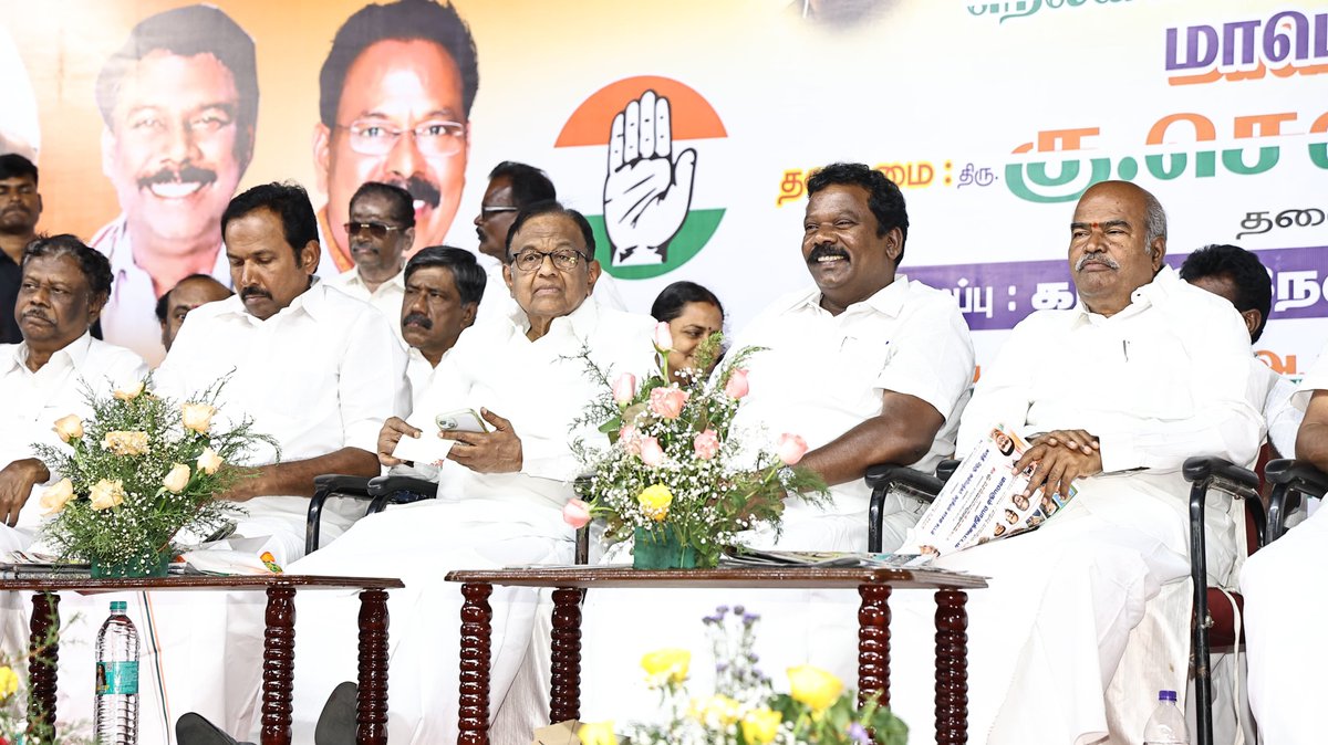 SPK_TNCC's tweet photo. 15.02.2025: Public Meeting on "Gandhi, Nehru, Ambedkar, and the Constitution:

Later in the evening today, in connection with the Jai Bapu, Jai Bhim, Jai Samvidhan Abhiyan, The Tirunelveli District Congress Committees organized a Public Meeting in Tirunelveli, Palayamkottai on the theme "Gandhi, Nehru, Ambedkar, and the Constitution.”

The meeting was chaired by TNCC President Shri K. Selvaperunthagai MLA in the presence of Former Union Finance Minister Shri P. Chidambaram, MP, AICC Secretary Shri Suraj M.N.Hegde. CLP Leader Shri S. Rajeshkumar, MLA, Tirunelveli MP Shri Robert Bruce, TNCC Treasurer and Nanguneri MLA Shri Ruby R. Manoharan, Former TNCC President Shri K.V. Thangkabalu, https://t.co/wWKVhnjiZN, Former Union Minister Shri R. Danushkodi Adhitan, https://t.co/wWKVhnjiZN along with DCC Presidents, functionaries, and cadres took part.

@INCIndia
@kharge
@RahulGandhi
@kcvenugopalmp
@priyankagandhi
@girishgoaINC
@SurajMNHegde
@Pawankhera
@INCSandesh