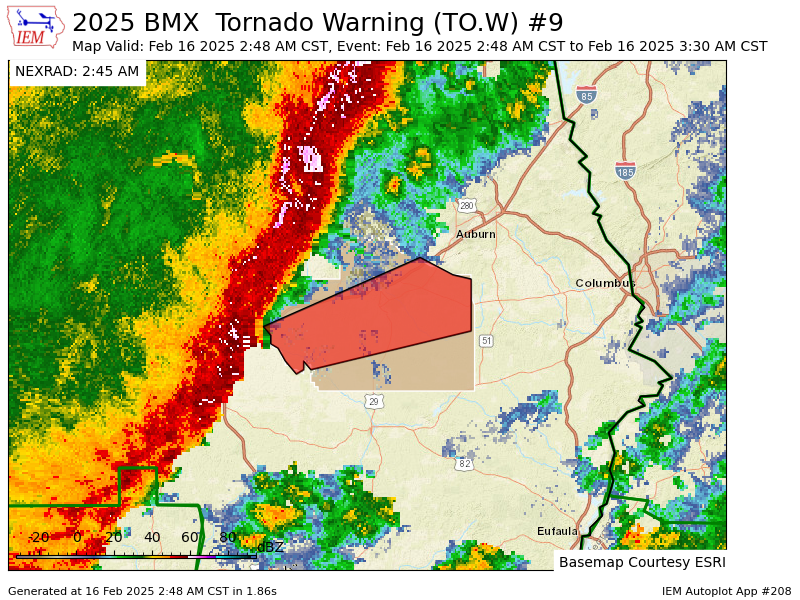 spann's tweet photo. BMX issues Tornado Warning [tornado: RADAR INDICATED, hail: <.75 IN] for Macon [AL] till 3:30 AM CST https://t.co/sa382oPL5D https://t.co/GO0RDCYkNi