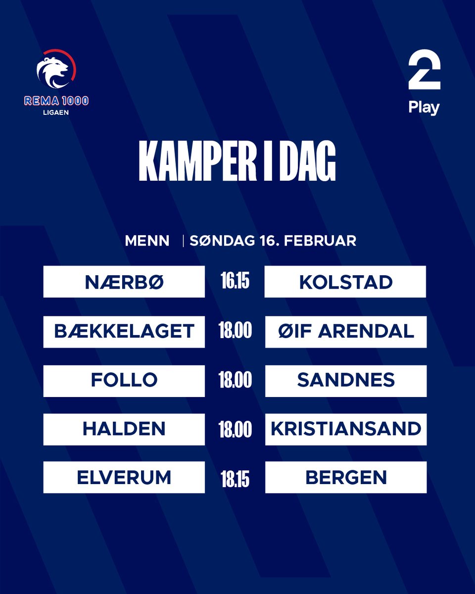 Gjør deg klar for en herlig håndballsøndag! I dag spilles det nemlig to kamper i REMA 1000-ligaen for kvinner og hele fem kamper i REMA 1000-ligaen for menn 🤩 🌟

Alle kampene fra REMA 1000-ligaen sendes på TV 2 Play 📺