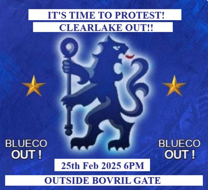 SW6Steve's tweet photo. BlueCo OUT !, PROTEST date and time is set vs Southampton on 25th Feb 6pm at Bovril Gate📢.
You dont need a ticket or even intend to go to game this PROTEST is for ALL SUPPORTERS, Black or White/Young or Old, The only thing the owners care about is their public image not us https://t.co/dRWnJ0qk6i