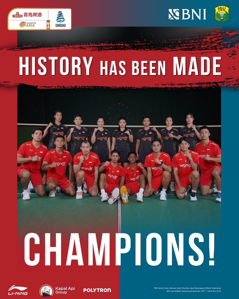 Sejarah tercipta di Qingdao, Indonesia untuk pertama kalinya meraih gelar juara Badminton Asia Mixed Team Championships 2025.

Ini untuk kalian masyarakat Indonesia! 🇮🇩🇮🇩🇮🇩
#BadmintonIndonesia #BAMTC2025 #BadmintonAsiaMixedTeamChampionships2025