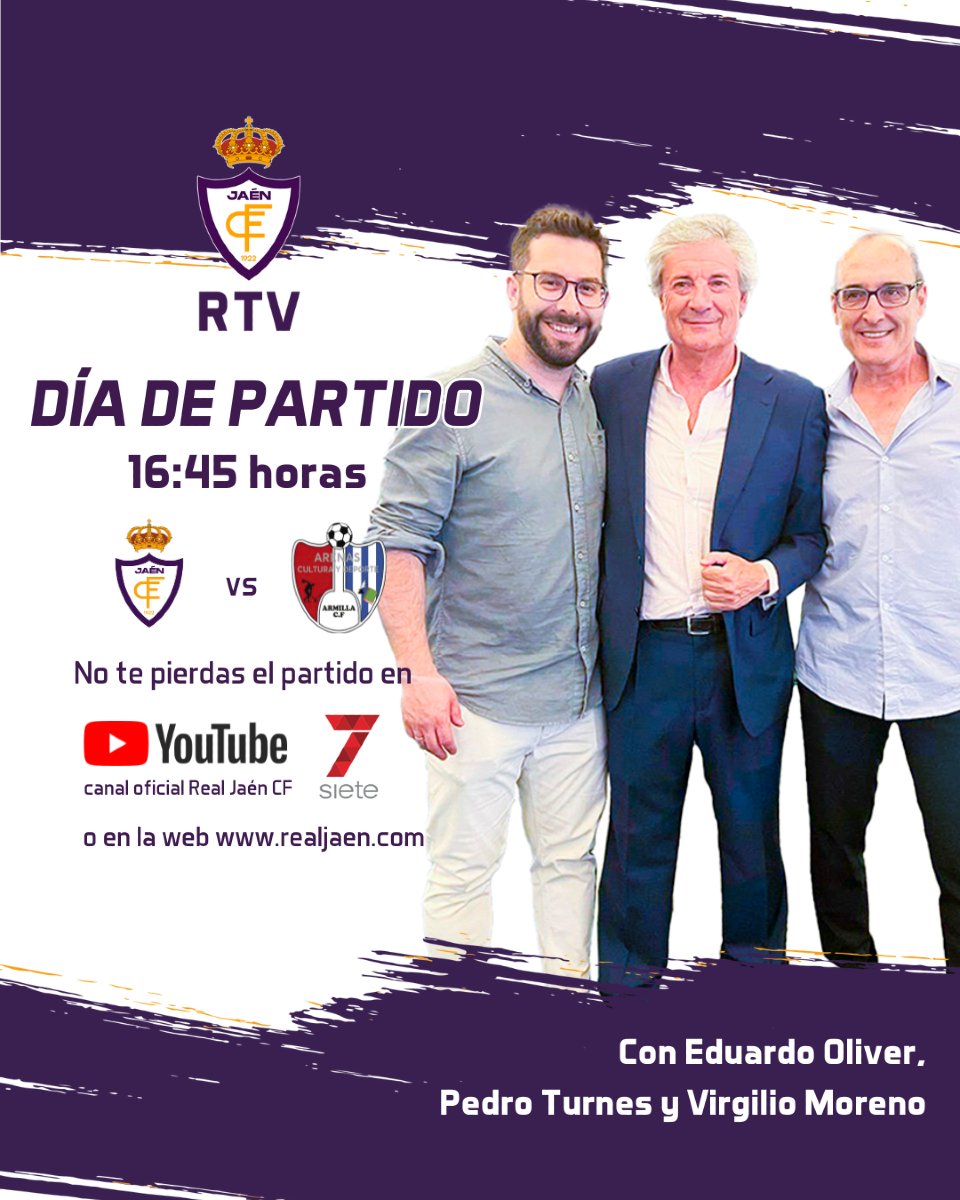Real Jaén C.F. (@realjaencf) on Twitter photo ¡¡ ð£ðšððððŠ ð©ðð¥ ðð ð£ðð¥ð§ððð¢ ðð¡ ððð¥ððð§ð¢ !! ðº
Desde las 16:45 horas en nuestro canal de Youtube ð§ð»âð» o en 7tv Jaén por el canal de la TDT ð¡
ðŽÂ youtube.com/live/_gtltbiicâŠ
ð Con Eduardo Oliver, Pedro Turnes y Virgilio Moreno
#RealJaénRTV #Radio ¡¡ ð£ðšððððŠ ð©ðð¥ ðð ð£ðð¥ð§ððð¢ ðð¡ ððð¥ððð§ð¢ !! ðº
Desde las 16:45 horas en nuestro canal de Youtube ð§ð»âð» o en 7tv Jaén por el canal de la TDT ð¡
ðŽÂ youtube.com/live/_gtltbiicâŠ
ð Con Eduardo Oliver, Pedro Turnes y Virgilio Moreno
#RealJaénRTV #Radio
