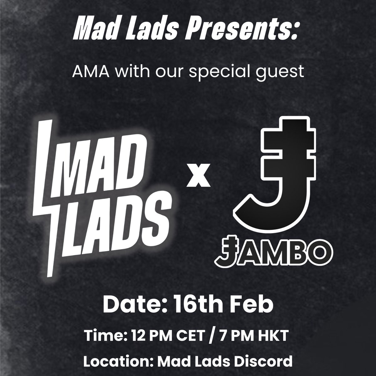 MadVincent666's tweet photo. .@MadLads, our partners from @JamboTechnology are bringing exclusive gifts to our AMA in 2 hours inside our Discord! 🎁

What’s up for grabs?
📱 1x Jumbo Phone
💰 $J Token

Don’t miss out - be there, be MAD. https://t.co/1prG2shEh4